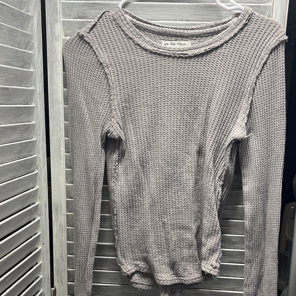 Free People Waffle Knit Long Sleeve Top in Gray